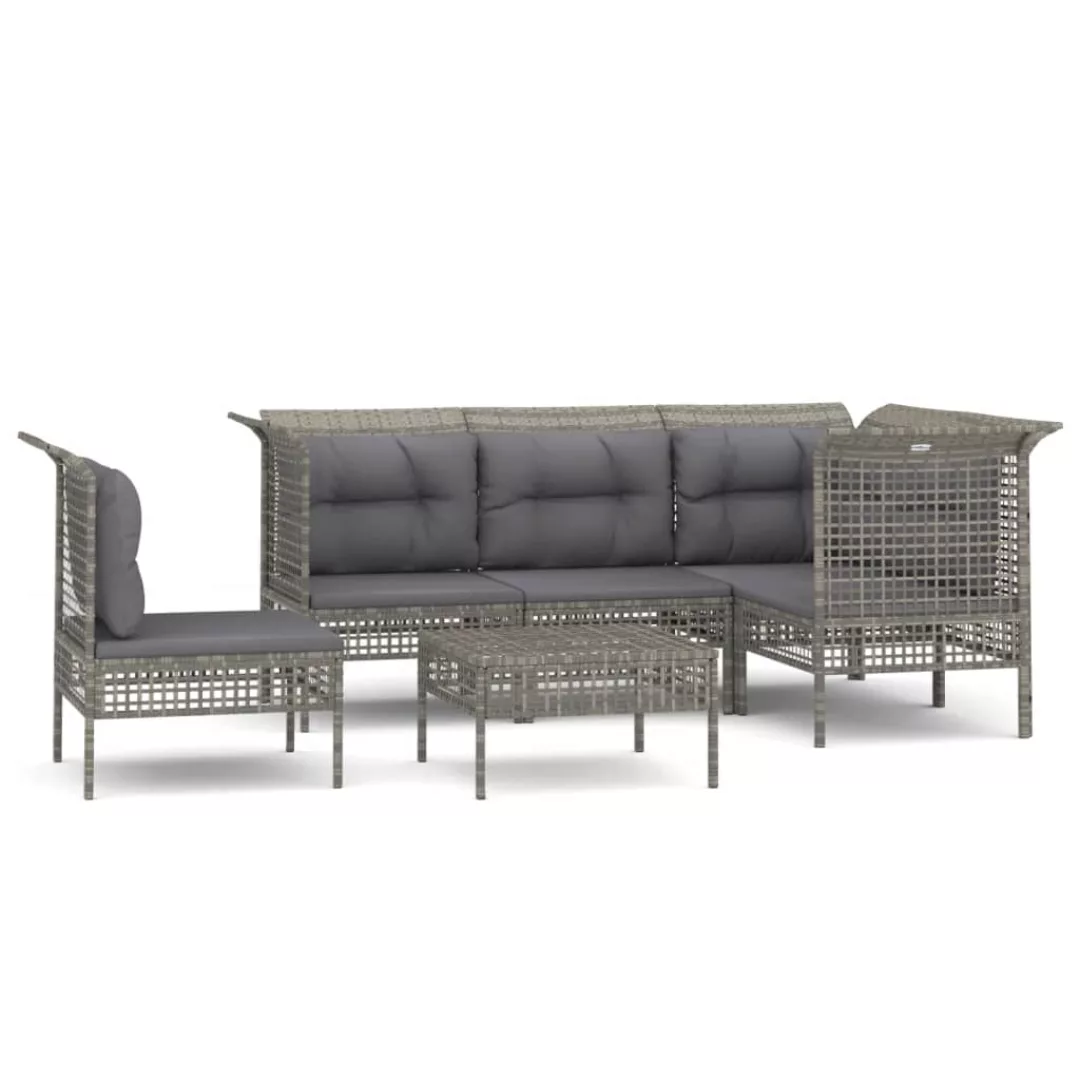 Vidaxl 6-tlg. Garten-lounge-set Mit Kissen Grau Poly Rattan günstig online kaufen