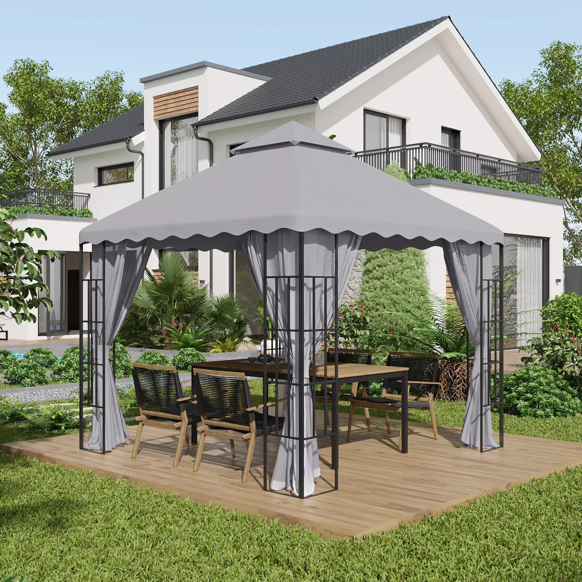 Outsunny Ersatzdach 3x3 m Pavillon Dach für Garten, Doppel-Dach Ersatzbezug günstig online kaufen