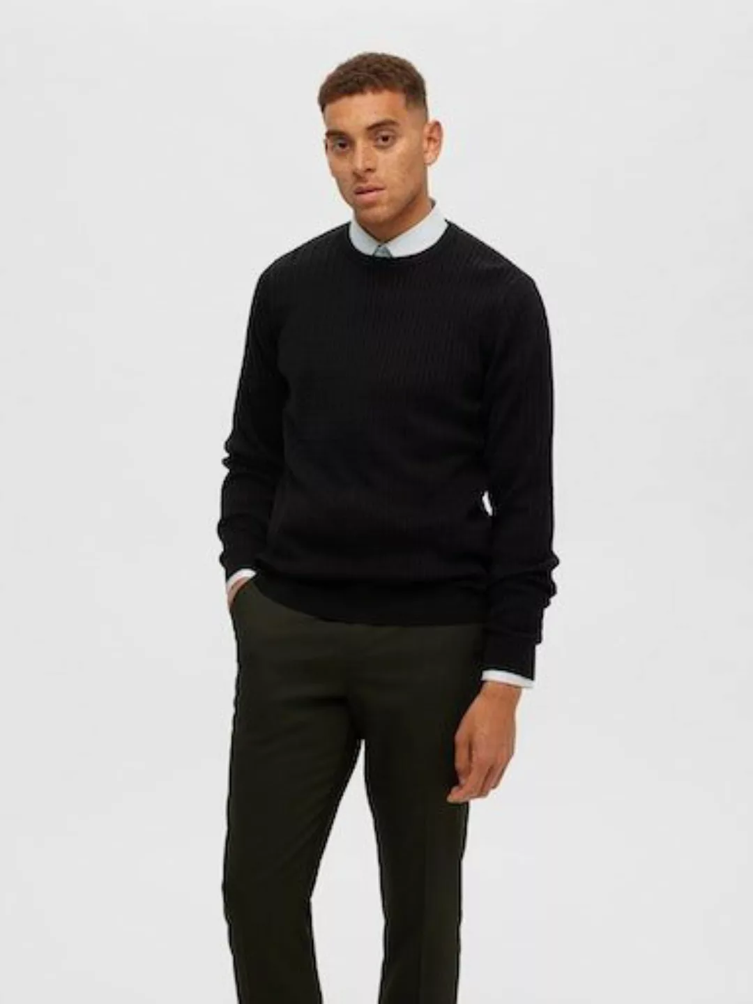 SELECTED HOMME Rundhalspullover SLHBERG CABLE CREW NECK NOOS günstig online kaufen