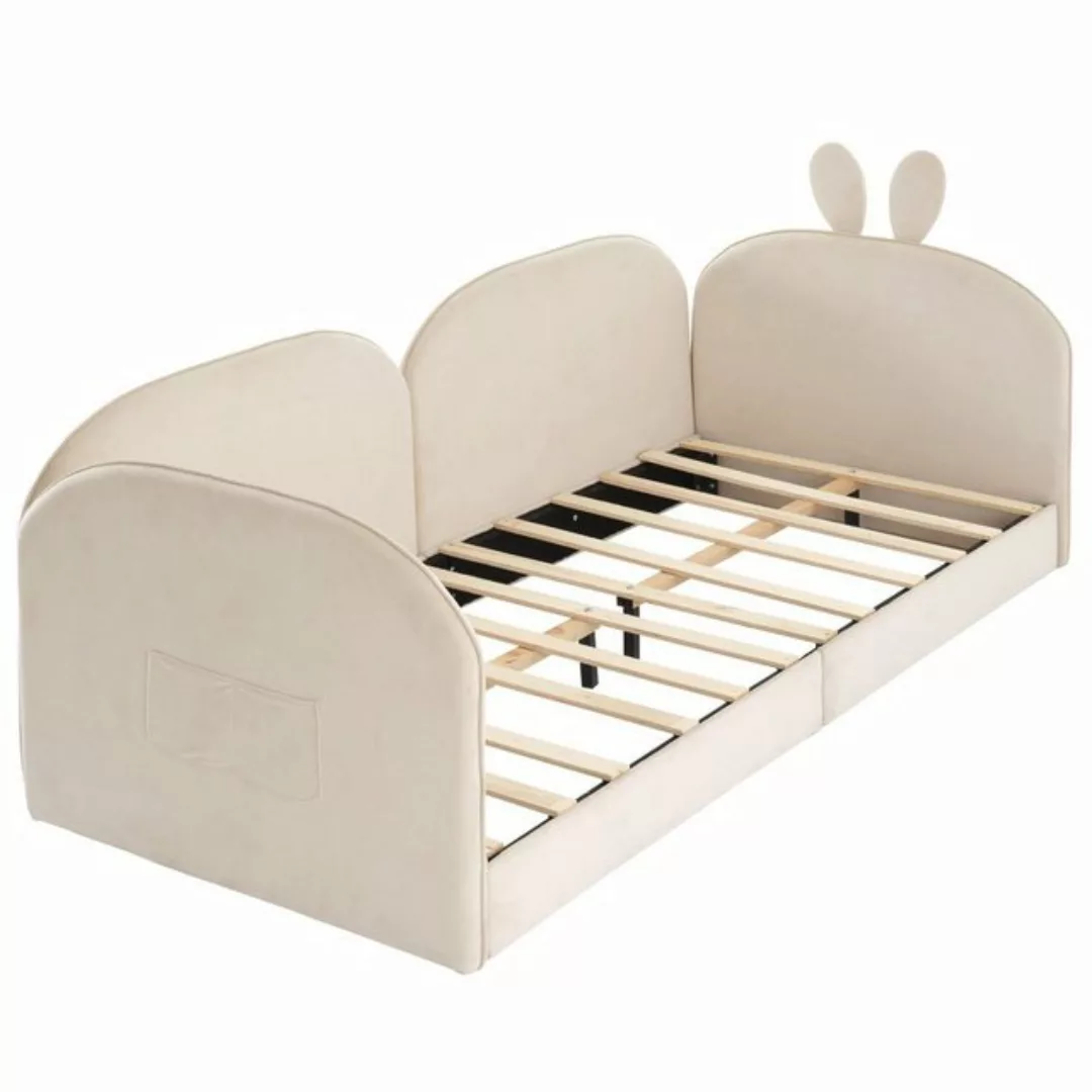 Gotagee Polsterbett Einzelbett Daybed 90x200cm Kaninchen Kopfteil Samt Beig günstig online kaufen