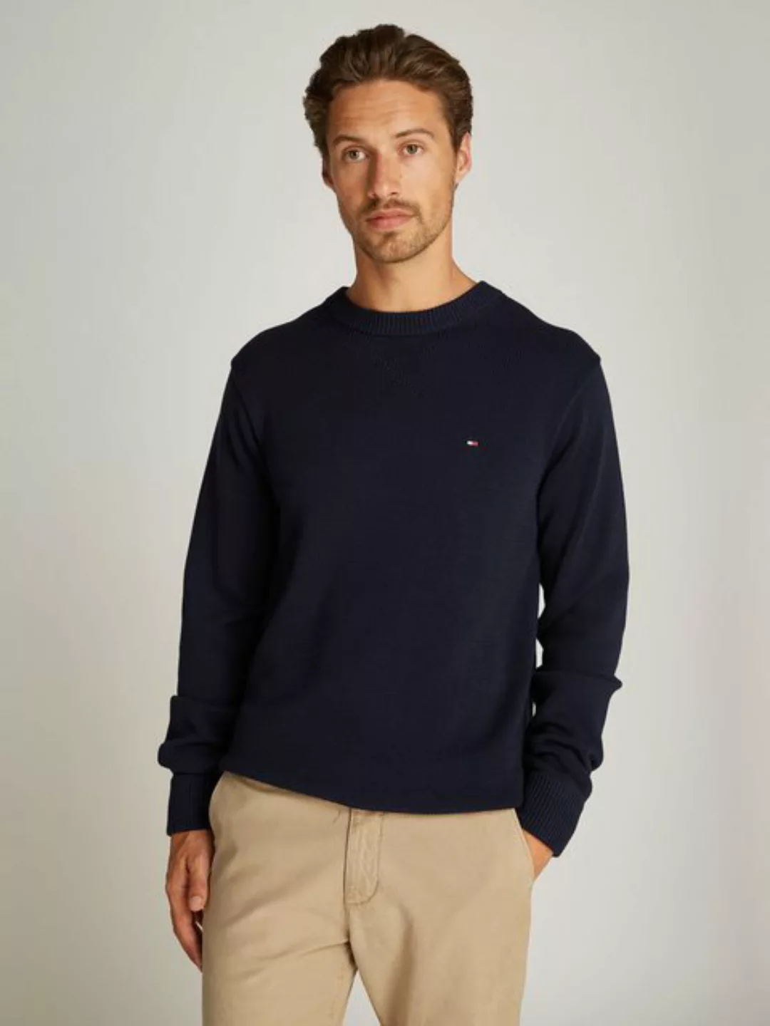 Tommy Hilfiger Strickpullover CHUNKY COTTON C NECK mit Logosrickerei günstig online kaufen