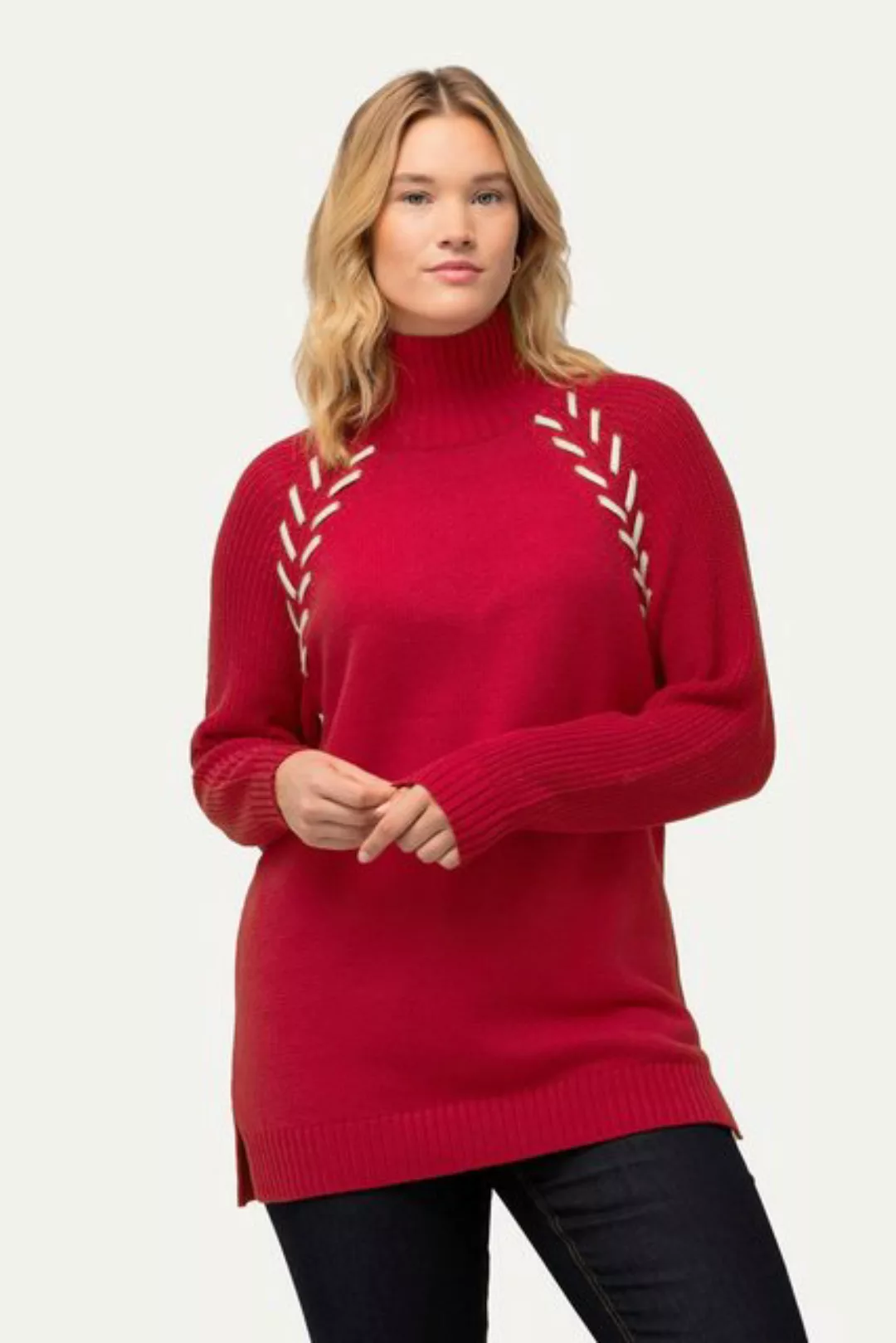 Ulla Popken Strickpullover Pullover Schmuckbänder Stehkragen Langarm günstig online kaufen