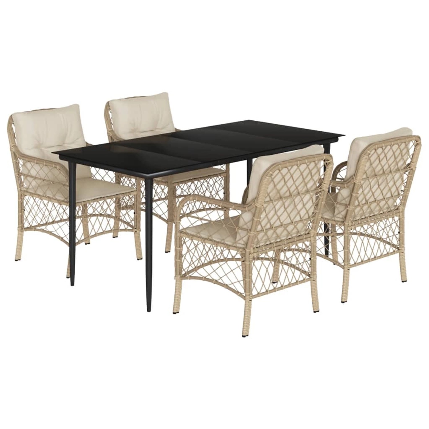vidaXL 5-Tlg Garten-Essgruppe mit Kissen Beige Poly Rattan 3212141 günstig online kaufen