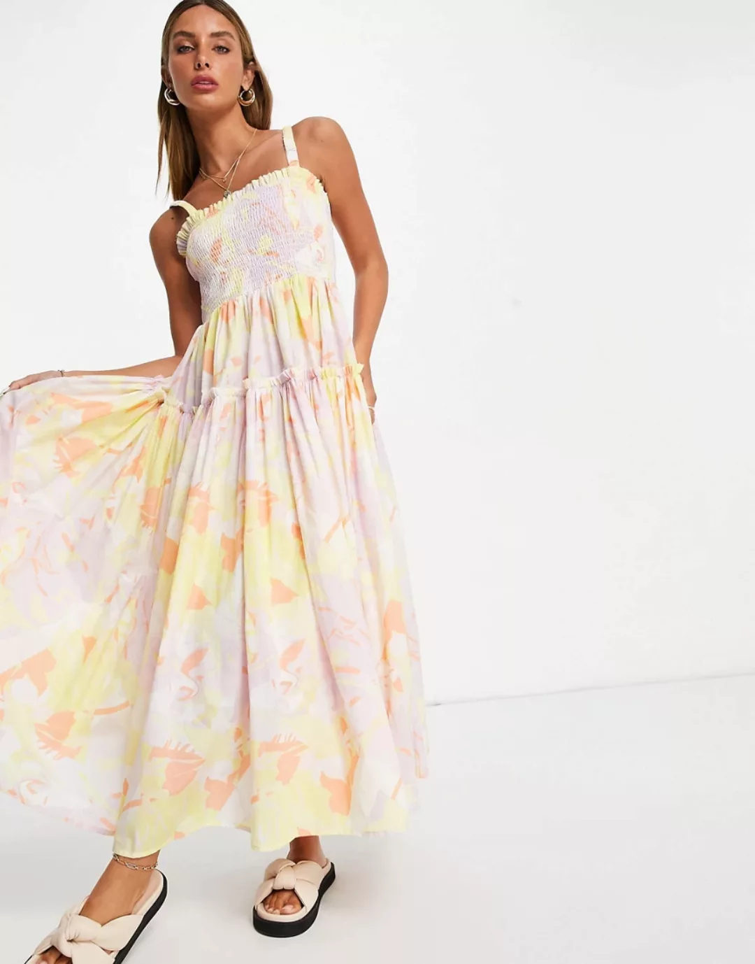 ASOS DESIGN – Midi-Camisole-Sommerkleid mit unversäubertem Kanten und abstr günstig online kaufen
