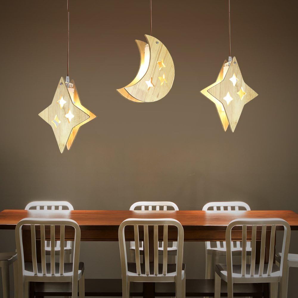 JDONG Pendelleuchte aus Holz Stern/Mond design günstig online kaufen