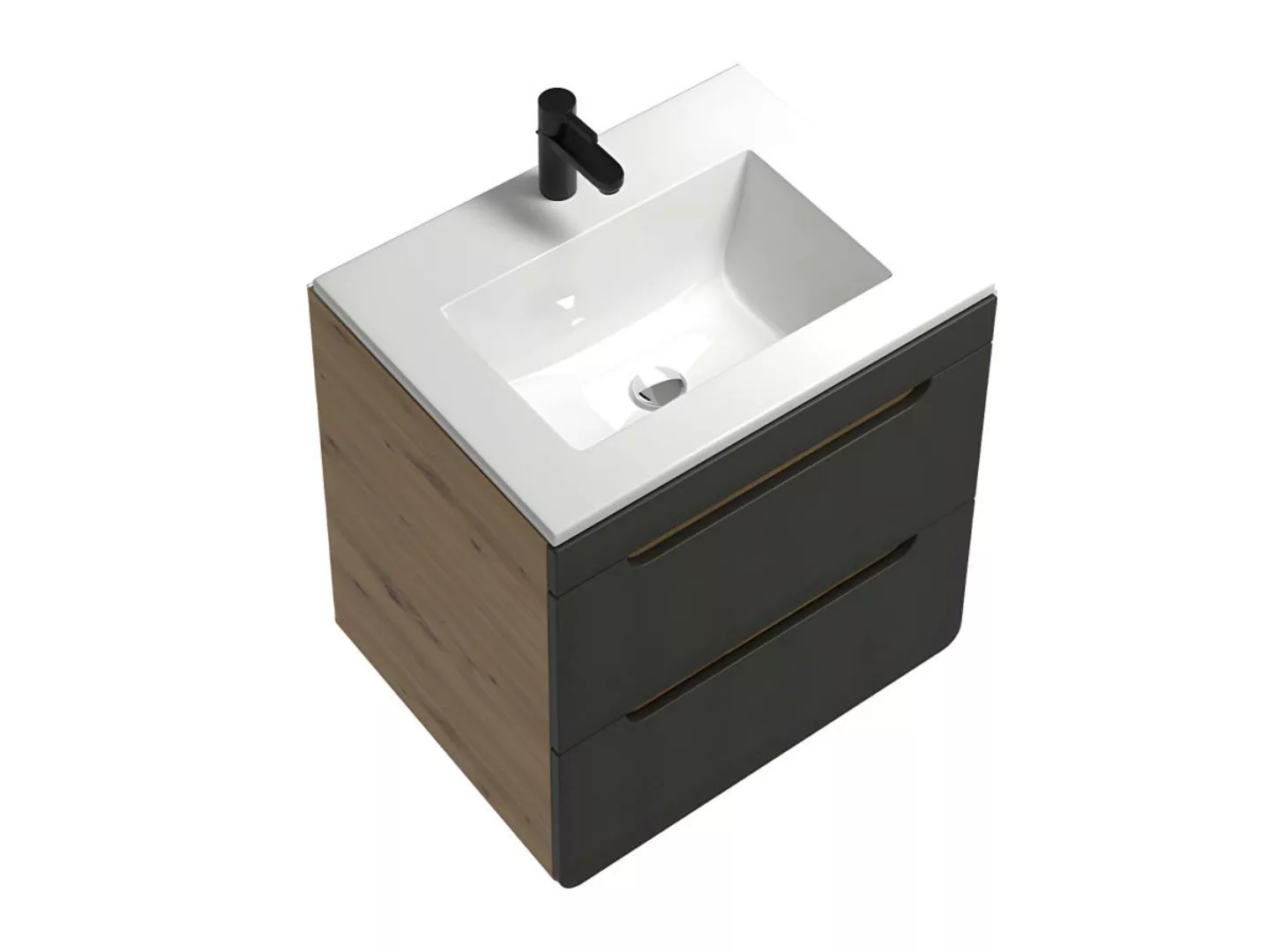 Waschbeckenunterschrank hängend mit Einbauwaschbecken - 60 cm - Naturfarben günstig online kaufen