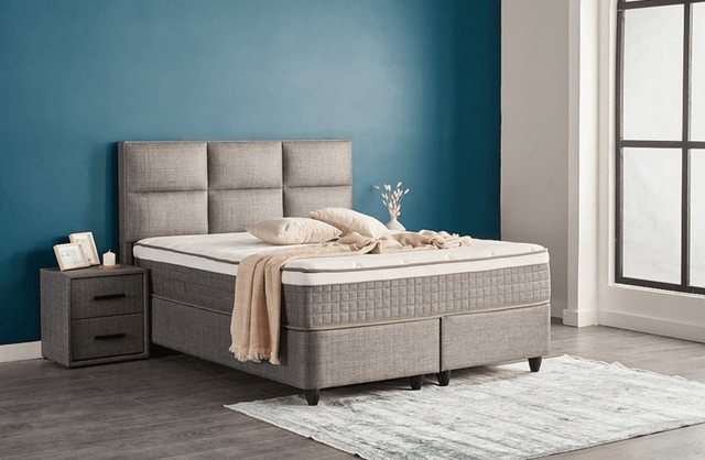 abc bedding Boxspringbett Komfortbett ZELDA mit Strukturstoff in Grau, Voll günstig online kaufen