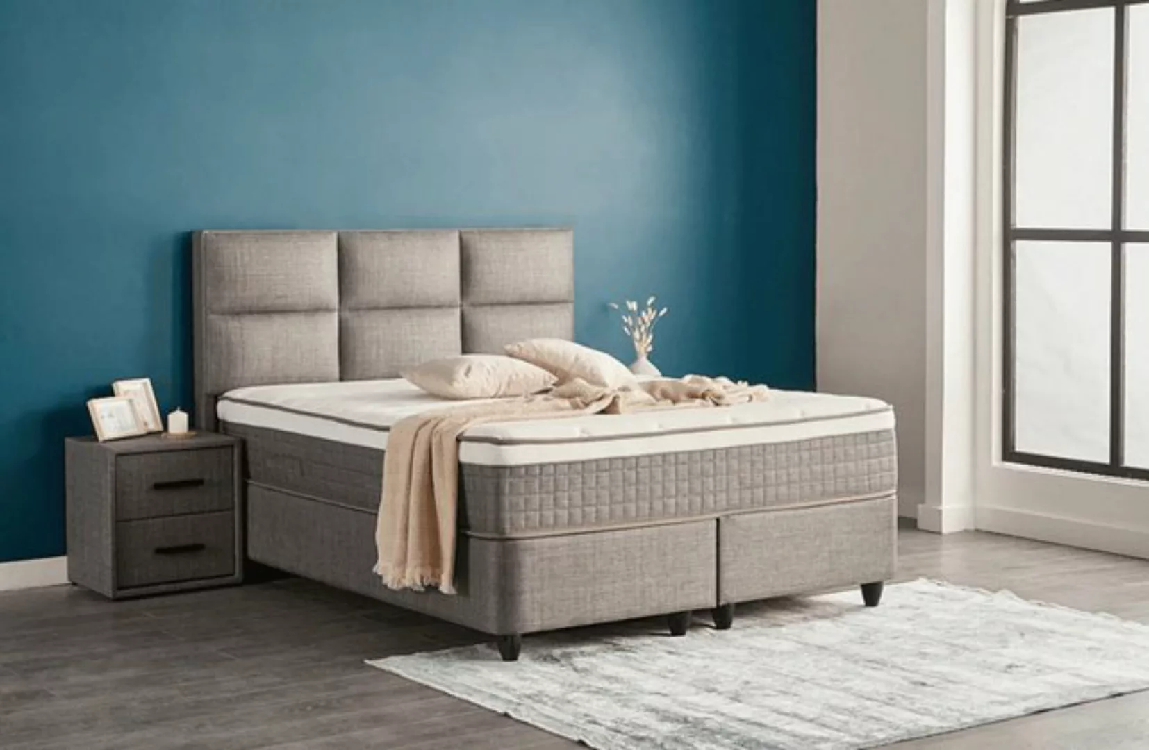 abc bedding Boxspringbett Komfortbett ZELDA mit Strukturstoff in Grau, Orth günstig online kaufen