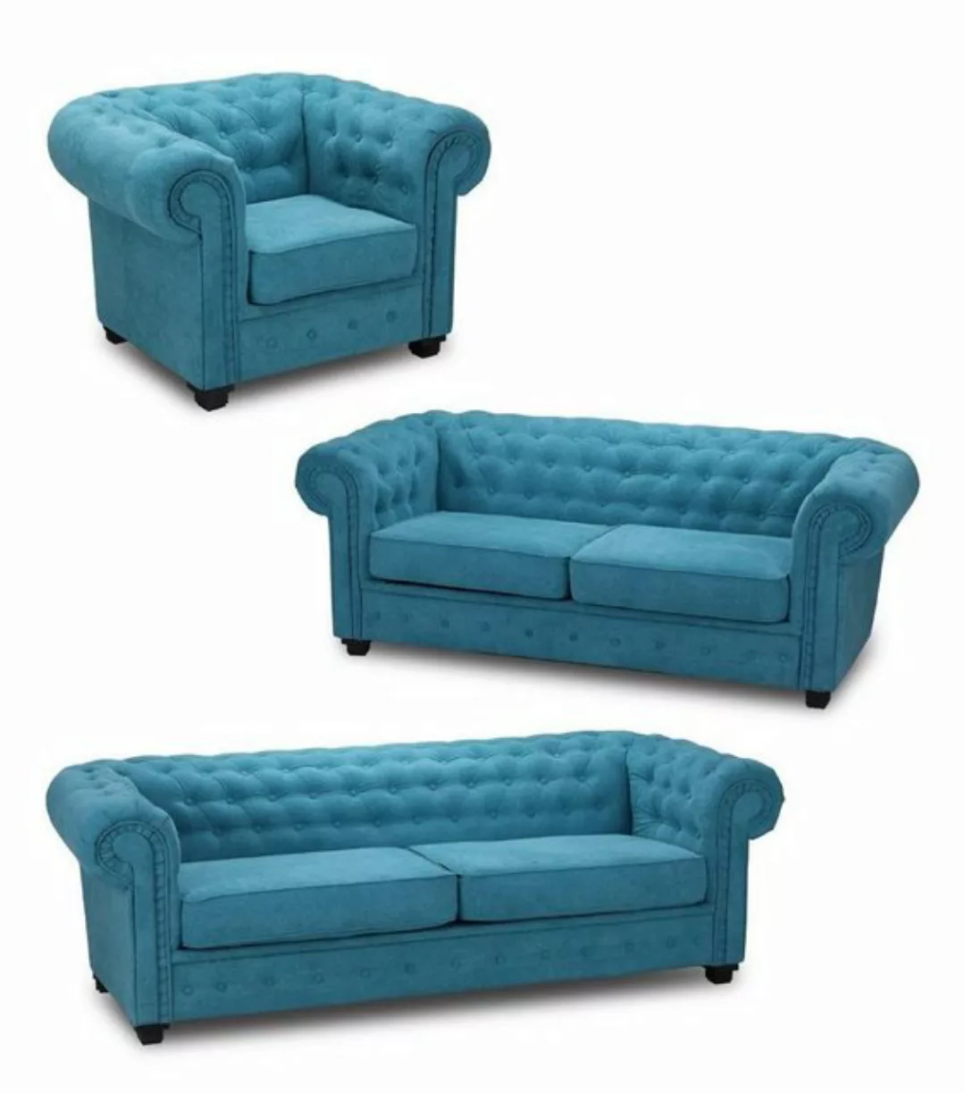 JVmoebel Sofa Blaue Chesterfield Sofagarnitur Polstermöbel 3+2+1 Neu, Made günstig online kaufen