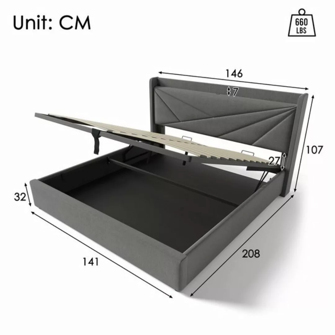 Ulife Polsterbett Doppelbett Stauraumbett mit USB /Typ C, Ladefunktion, Lei günstig online kaufen