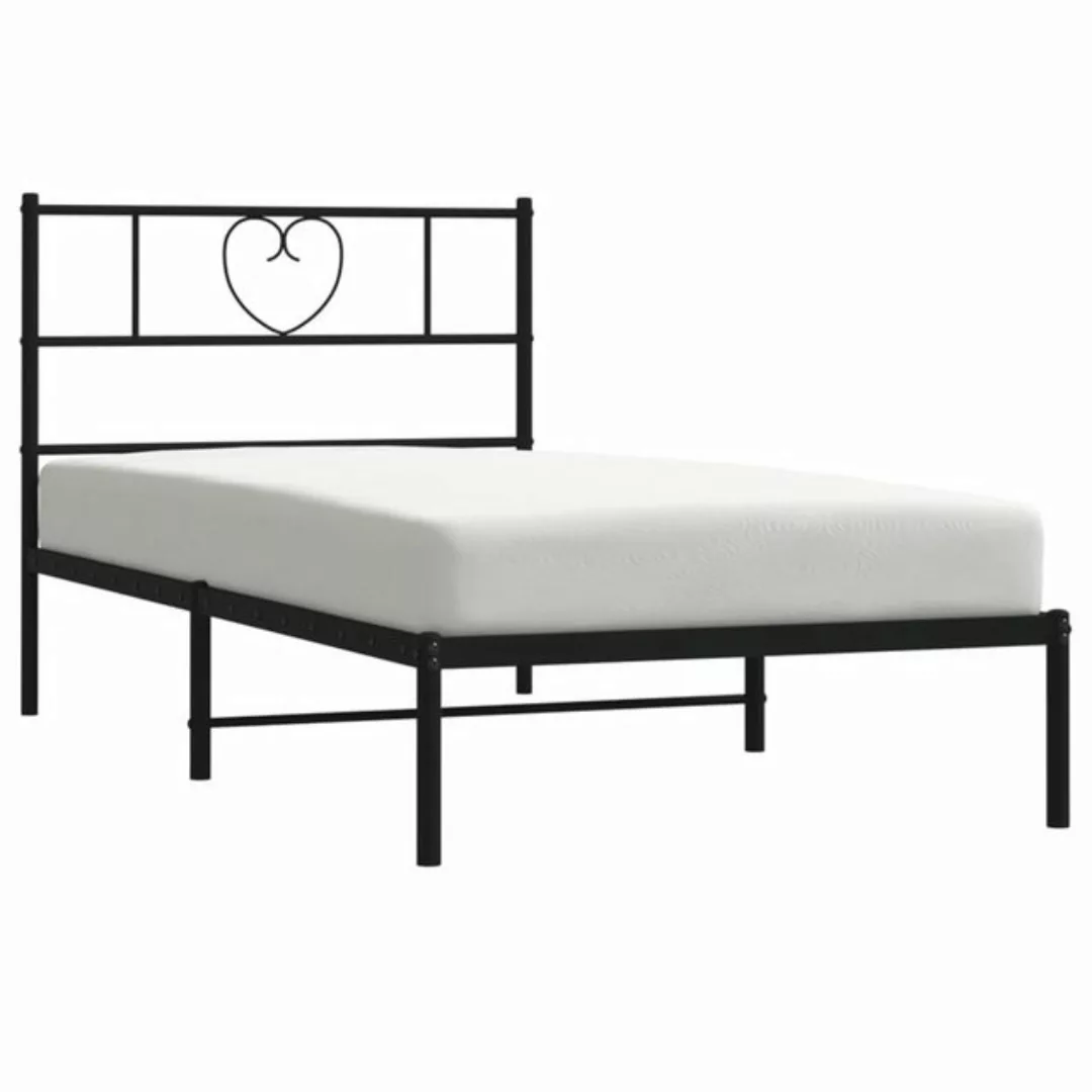 vidaXL Bettgestell Bettrahmen mit Kopfteil Metall Schwarz 75x190 cm Bett Be günstig online kaufen