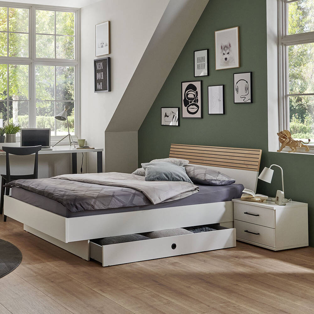 Jugendbett 140x200 cm inkl. Nachttisch modern in weiß RICCIONE-43 günstig online kaufen