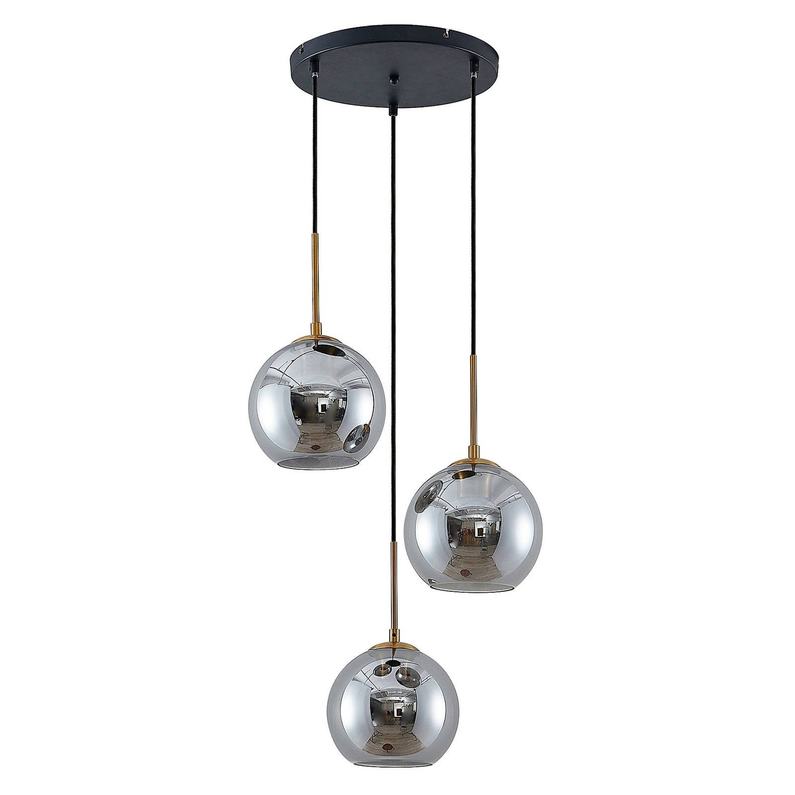 Lindby Hängelampe Jurian, 32 cm, 3-flg., bronze, rauch, Glas günstig online kaufen