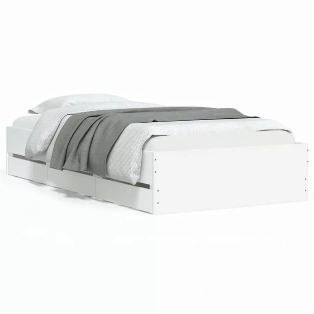 vidaXL Bettgestell Bettgestell mit Schubladen Weiß 100x200 cm Spanplatte Be günstig online kaufen