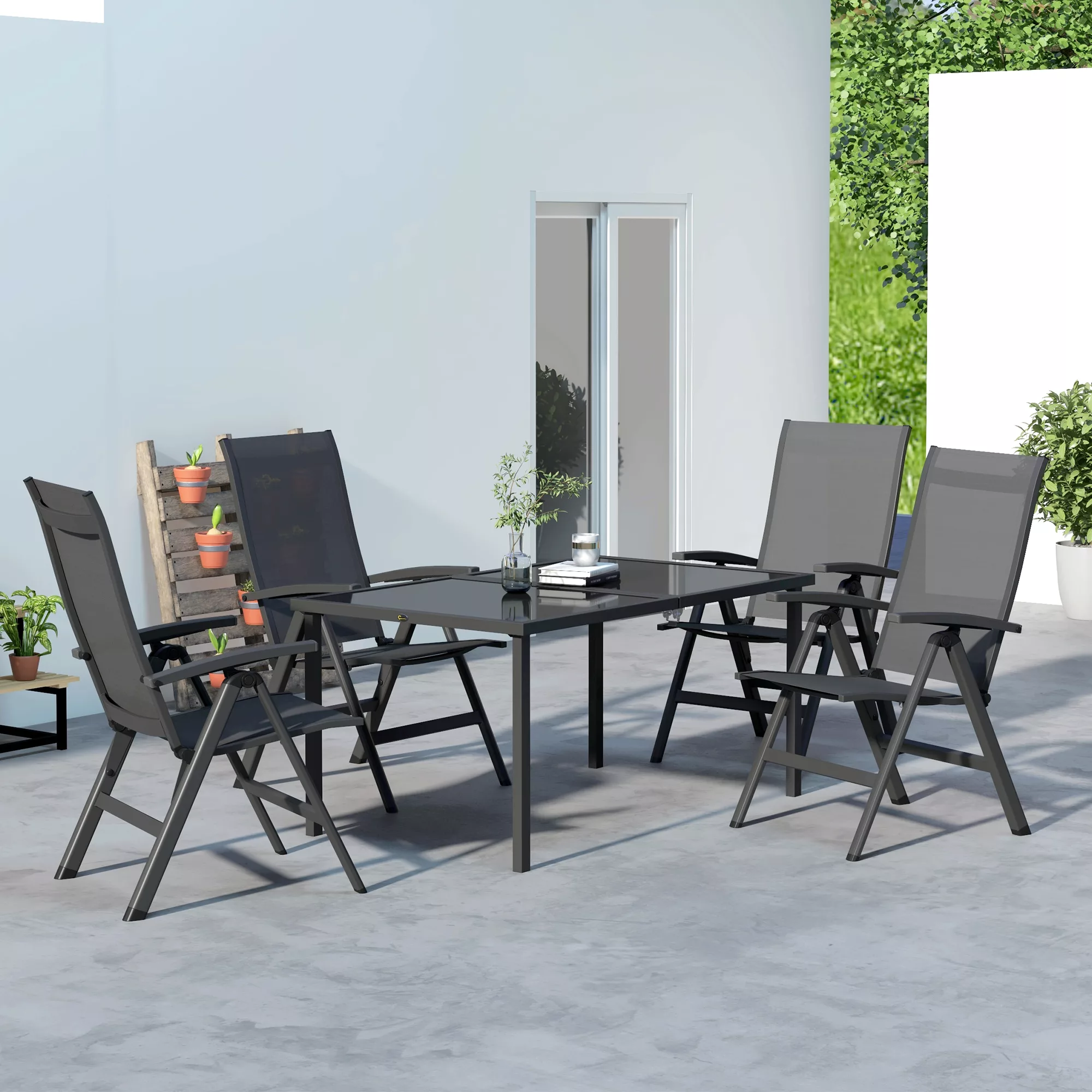 Outsunny 5 tlg. Gartenmöbel-Set, Sitzgarnitur inkl. 1 Esstisch, 4 klappbare günstig online kaufen