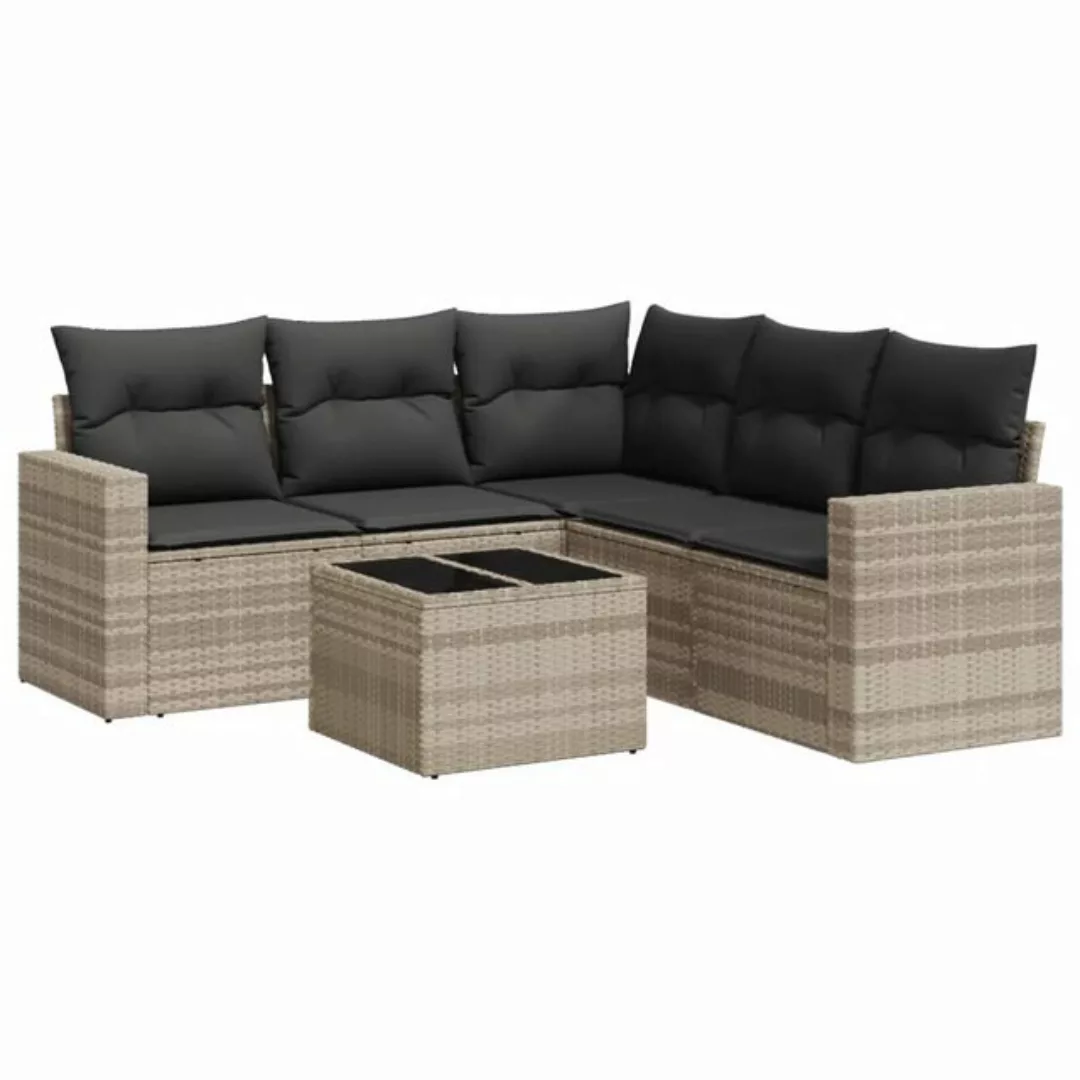 vidaXL Sofaelement 6-tlg. Garten-Sofagarnitur mit Kissen Hellgrau Poly Ratt günstig online kaufen