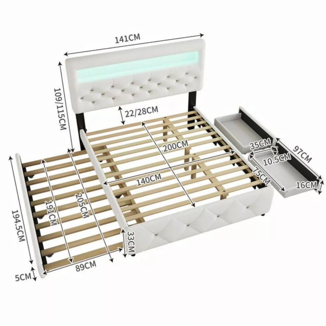 HAUSS SPLOE Polsterbett 140*200cm mit Bettauszug (90*190cm) und 2 Schublade günstig online kaufen