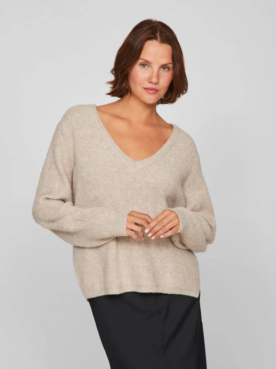 Vila V-Ausschnitt-Pullover "VIBELUNA V-NECK REV L/S KNIT TOP - NOOS" günstig online kaufen