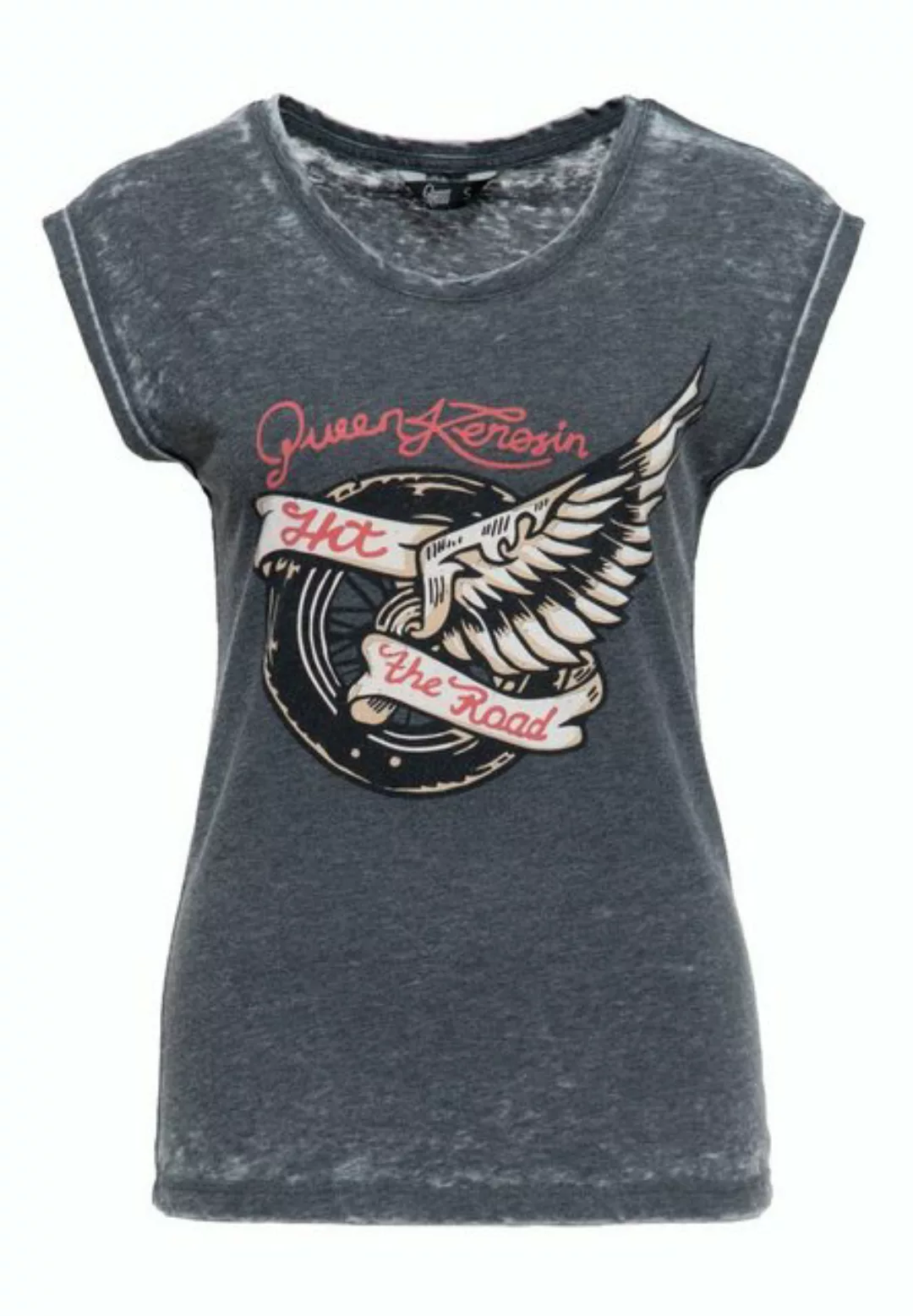 QueenKerosin Print-Shirt Hit the Road Wheel (1-tlg) mit Print günstig online kaufen