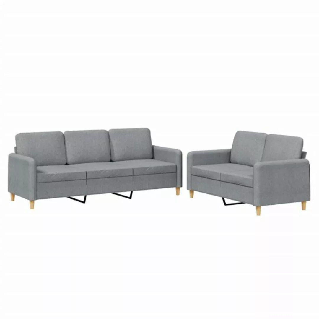 vidaXL Sofa, 2-tlg. Sofagarnitur mit Kissen Hellgrau Stoff günstig online kaufen