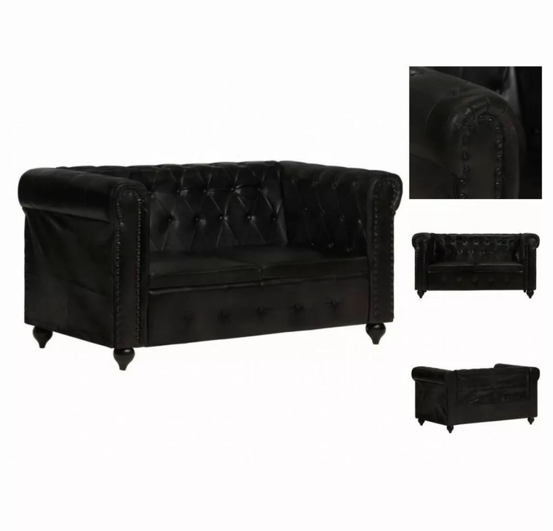 vidaXL Sofa Chesterfield-Sofa 2-Sitzer Schwarz Echtleder günstig online kaufen