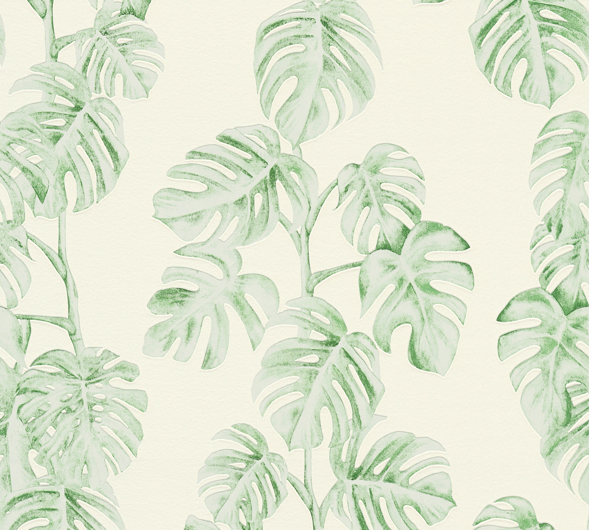 Bricoflor Grüne Palmentapete Monstera Tapete in Creme und Hellgrün Ideal fü günstig online kaufen