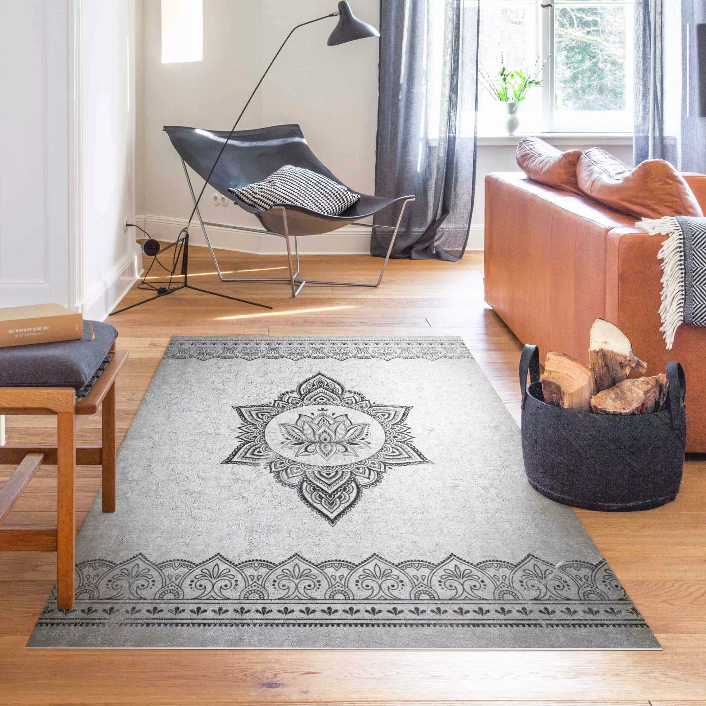 Vinyl-Teppich Mandala Lotus Betonoptik günstig online kaufen