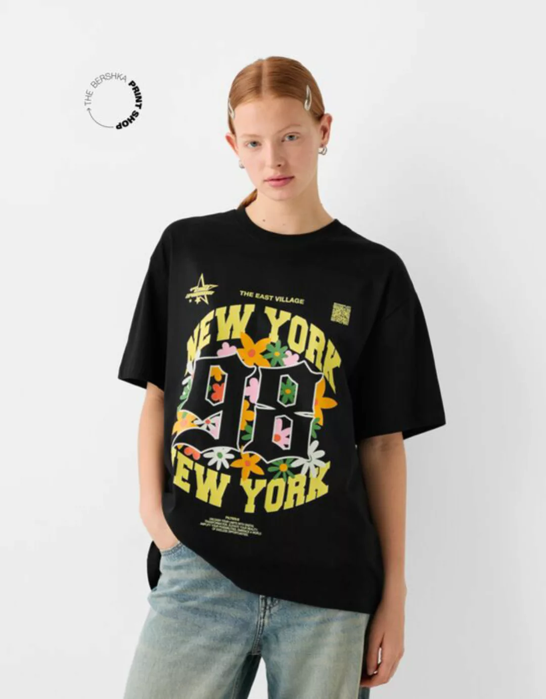 Bershka Shirt Bershka Wearable Art Im Boxy-Fit Mit Print Damen Xl Schwarz günstig online kaufen