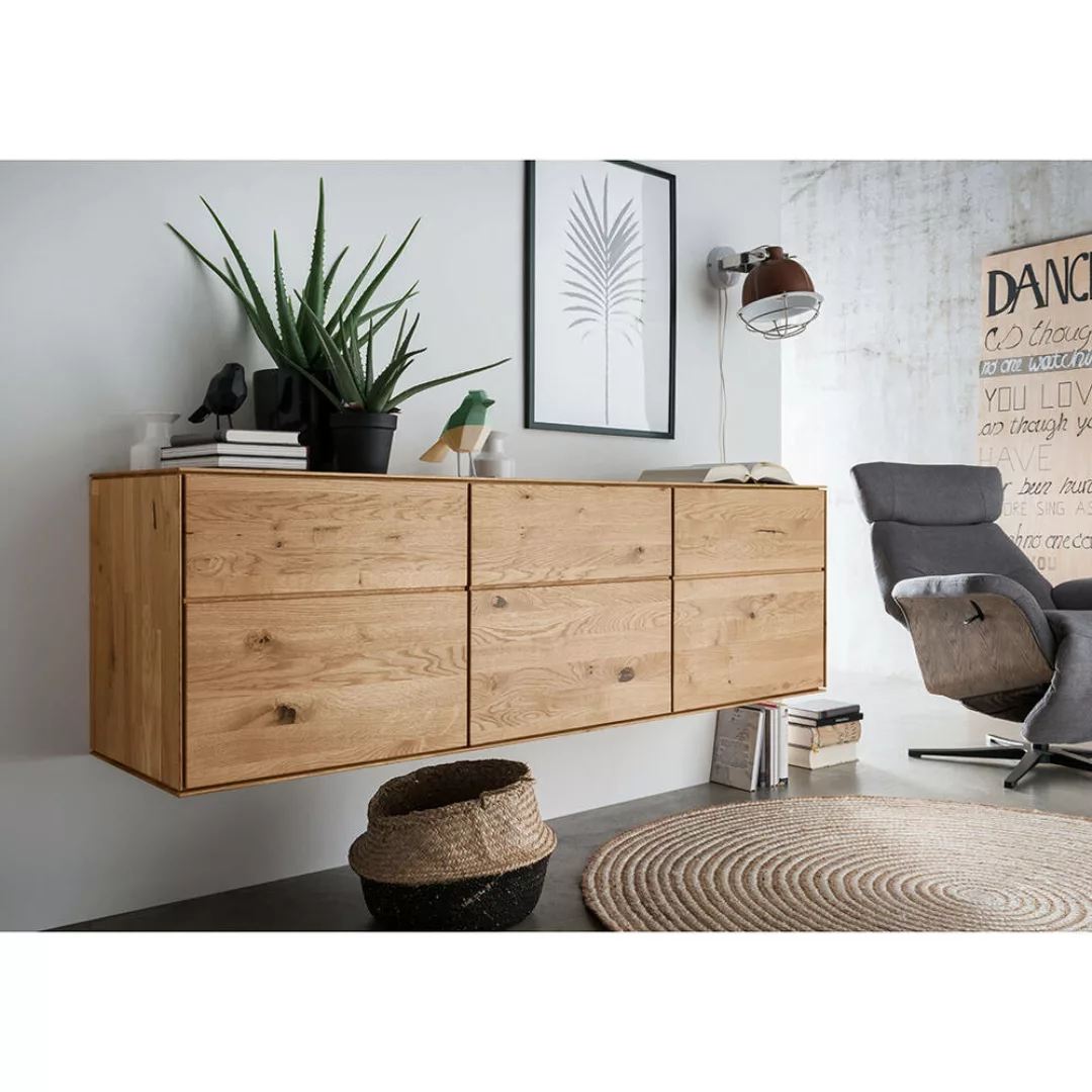 Sideboard 172cm, stehend oder hängend, Wildeiche massiv geölt, WYNDHAM-69 günstig online kaufen