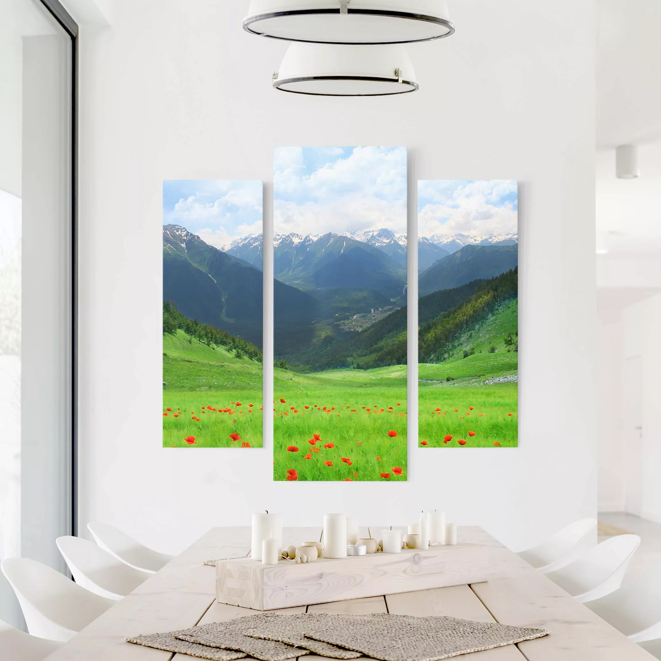 3-teiliges Leinwandbild Natur & Landschaft - Querformat Alpenwiese günstig online kaufen