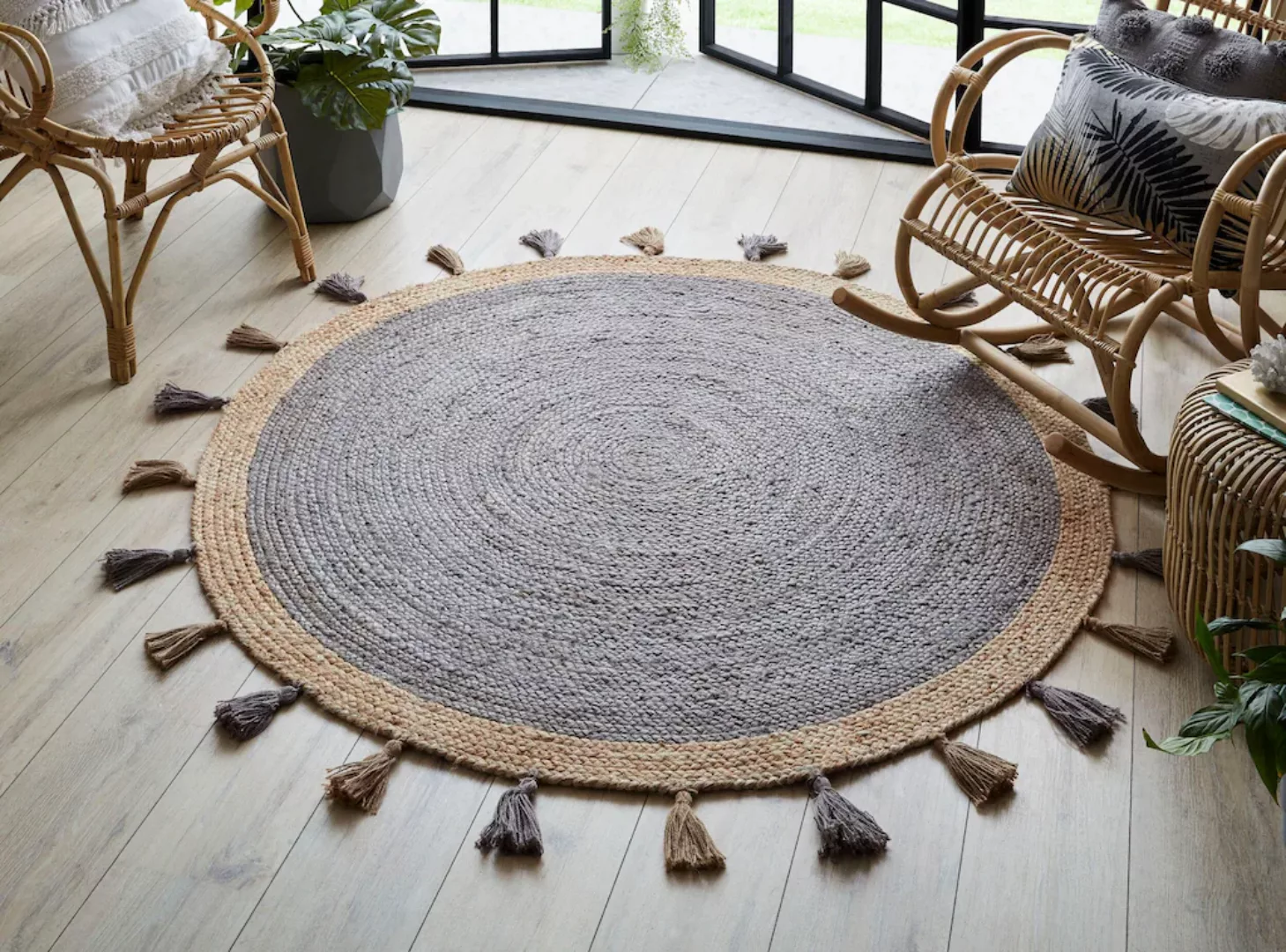 FLAIR RUGS Teppich »Istanbul«, rund, 7 mm Höhe, aus 100% Jute, mit Quasten günstig online kaufen