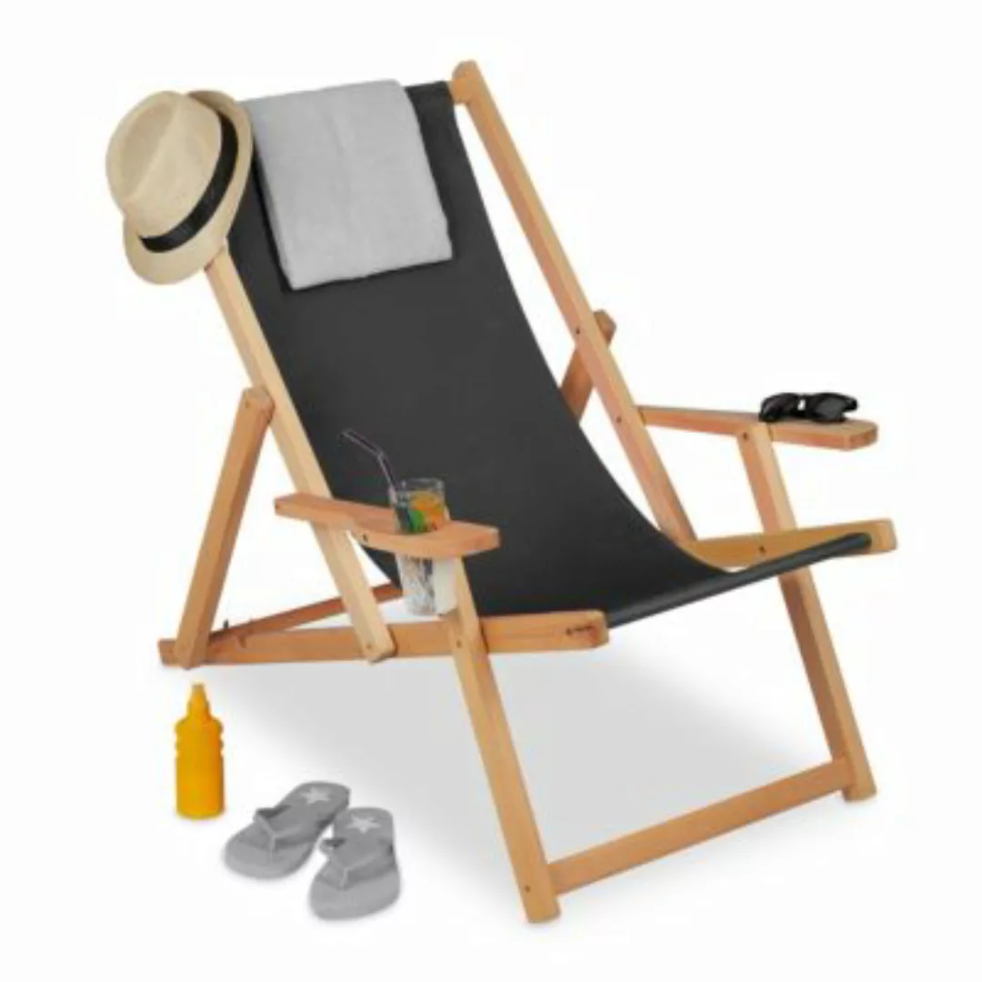 relaxdays Schwarzer Liegestuhl mit Armlehnen schwarz günstig online kaufen