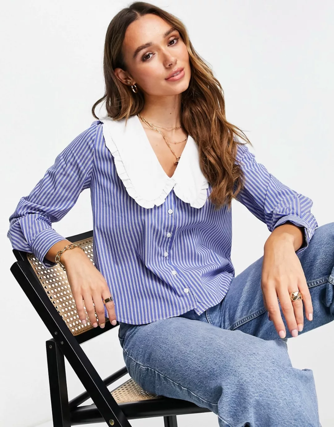 Mango – Hemd mit Kragendetail in Blau gestreift-Mehrfarbig günstig online kaufen