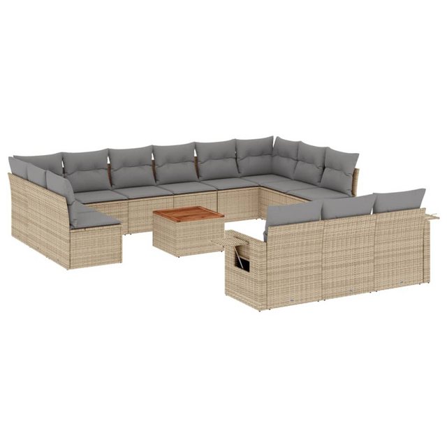 vidaXL Sofaelement 14-tlg. Garten-Sofagarnitur mit Kissen Beige Poly Rattan günstig online kaufen