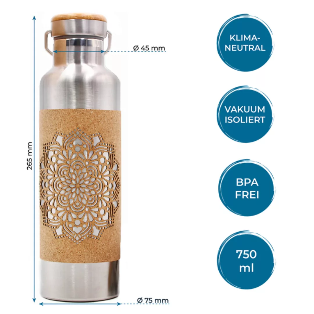 Trinkflasche Edelstahl Mit Korkmantel - Mandala - 750ml günstig online kaufen