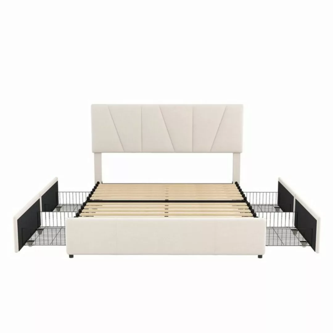 Fangqi Polsterbett 160*200cm großes gepolstertes Doppelbett mit vier Schubl günstig online kaufen