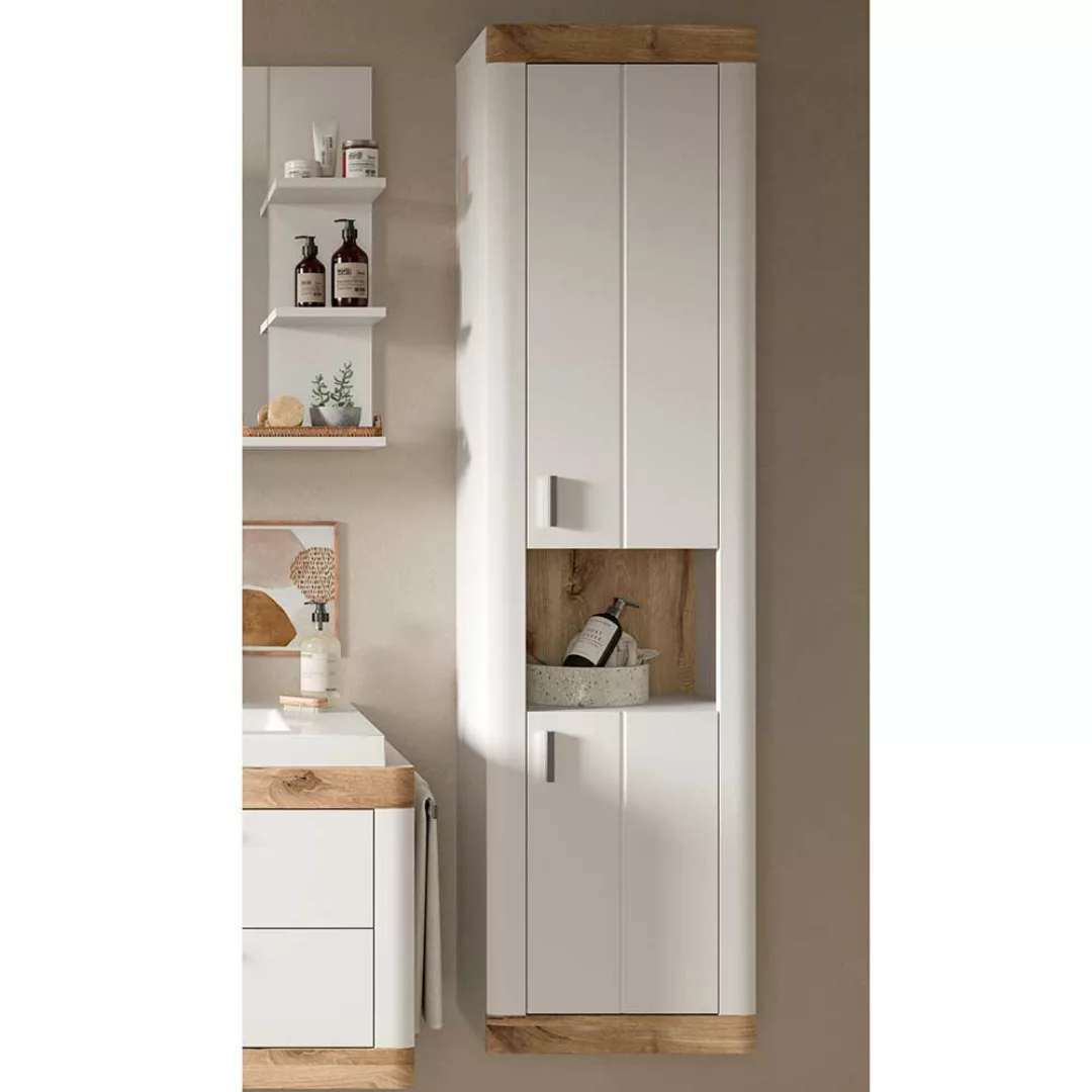 Badseitenschrank hängend in Weiß und Wildeiche NB 172 cm hoch günstig online kaufen