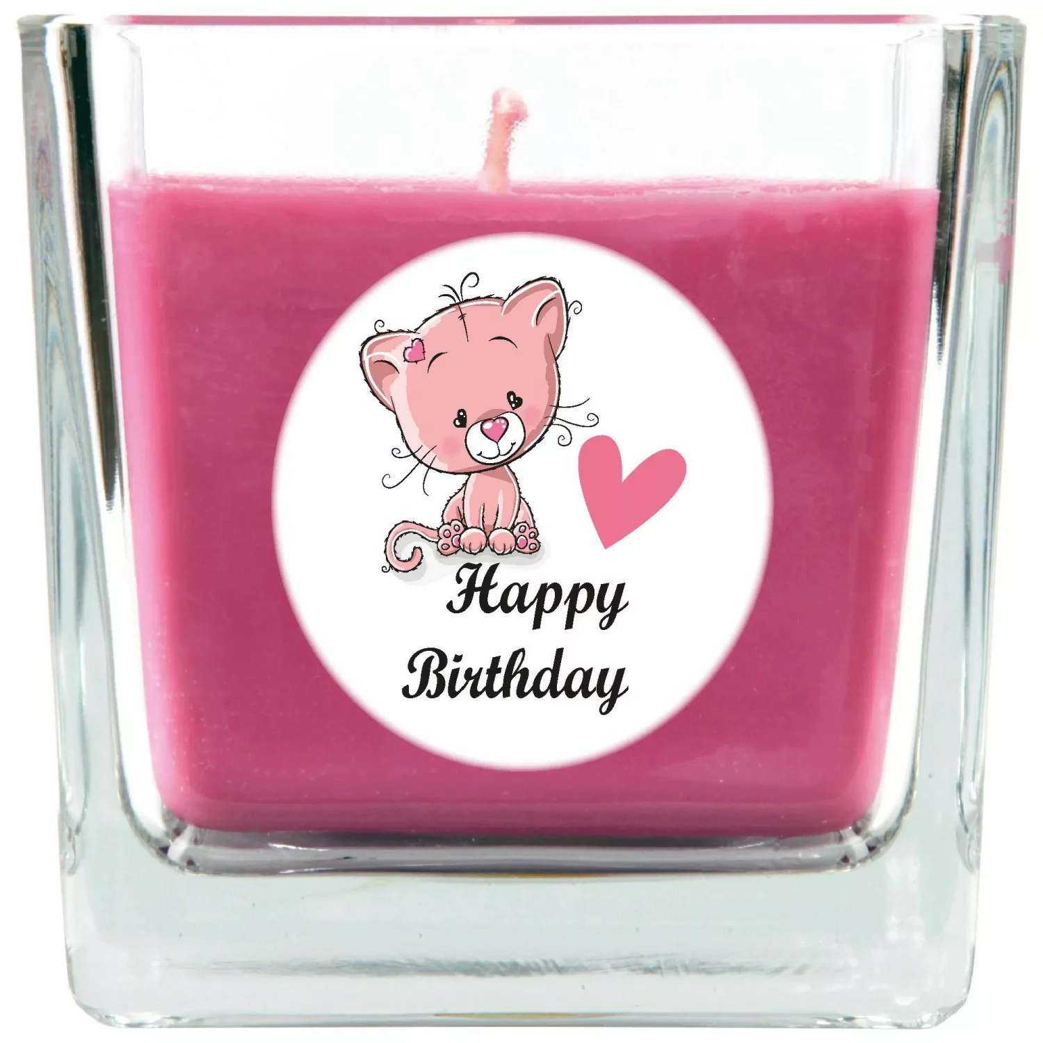 HS Candle Duftkerze & Glas Happy Birthday Viereck Lavendel Katze günstig online kaufen