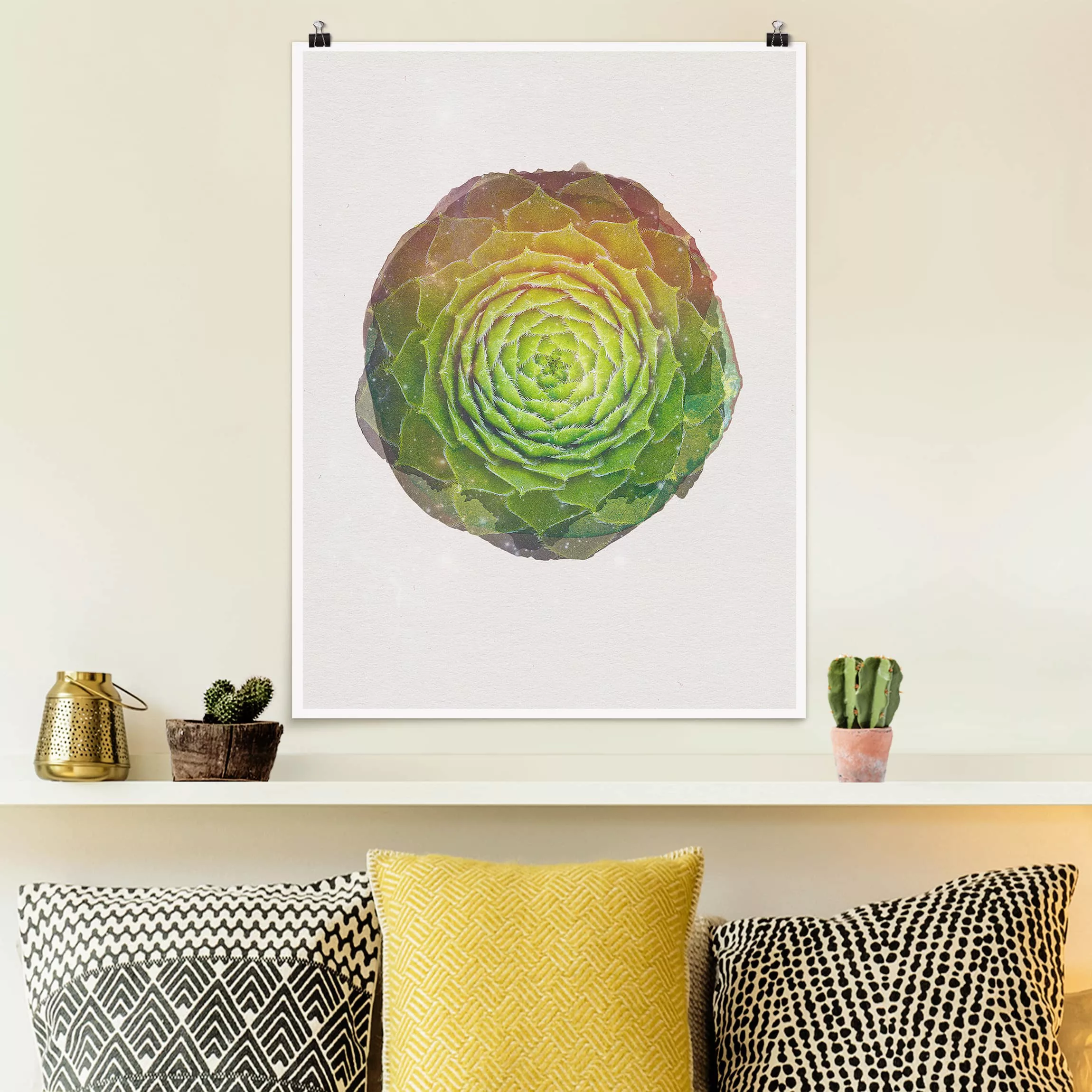 Poster Blumen - Hochformat Wasserfarben - Mandala Sukkulente günstig online kaufen