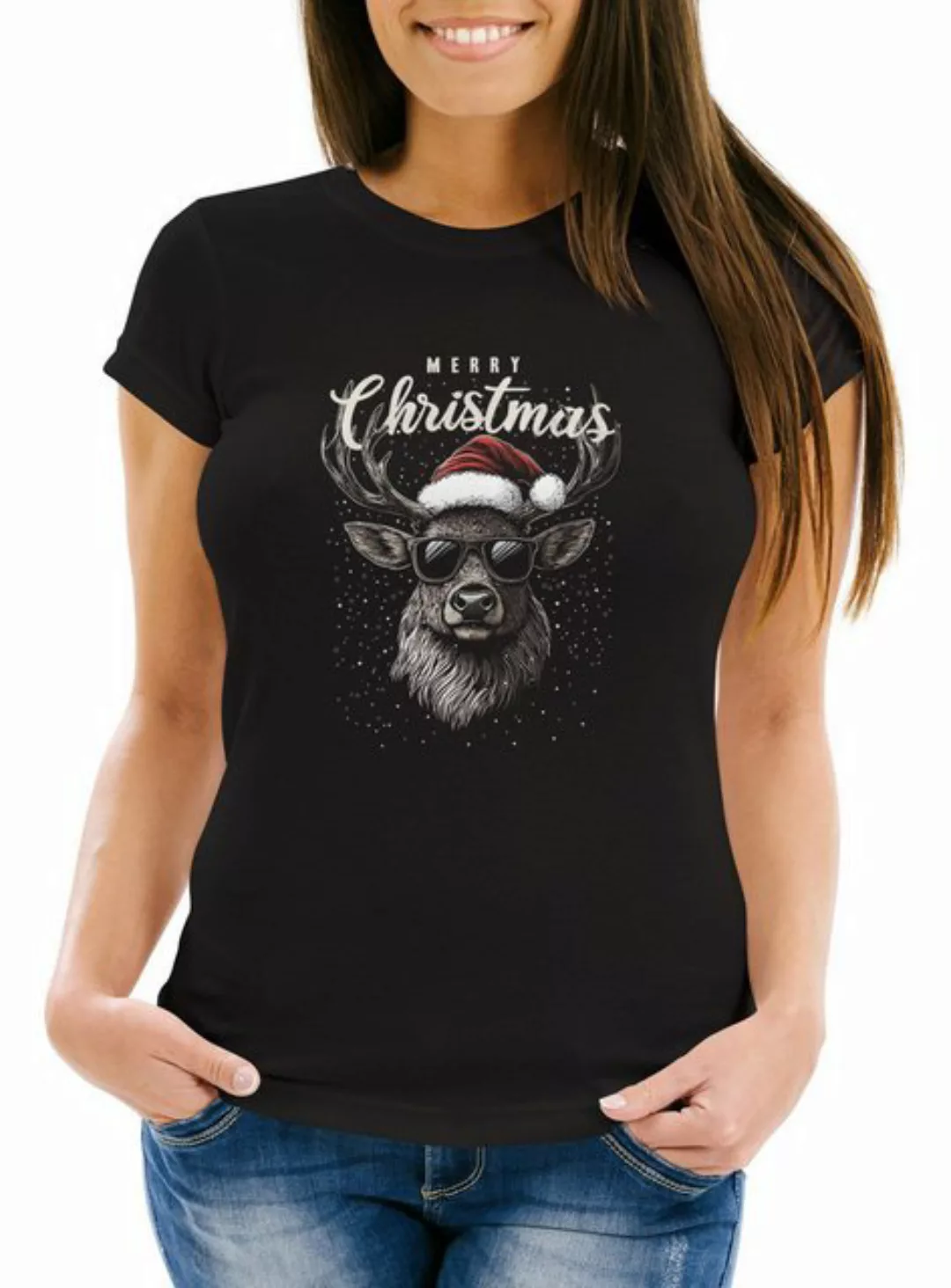 MoonWorks Print-Shirt Weihnachtsshirt Damen Merry Christmas Rentier Elch T- günstig online kaufen