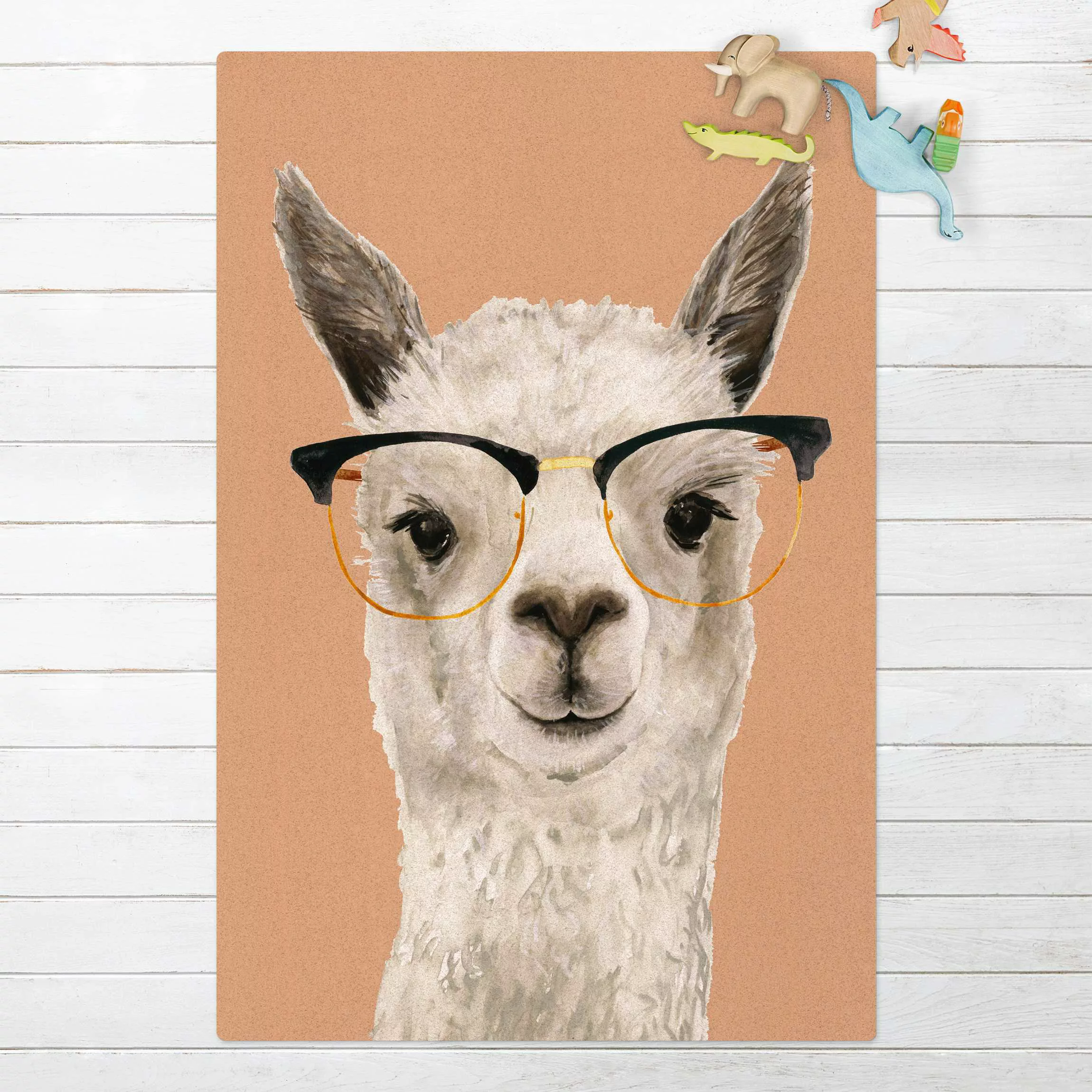 Kork-Teppich Hippes Lama mit Brille I günstig online kaufen
