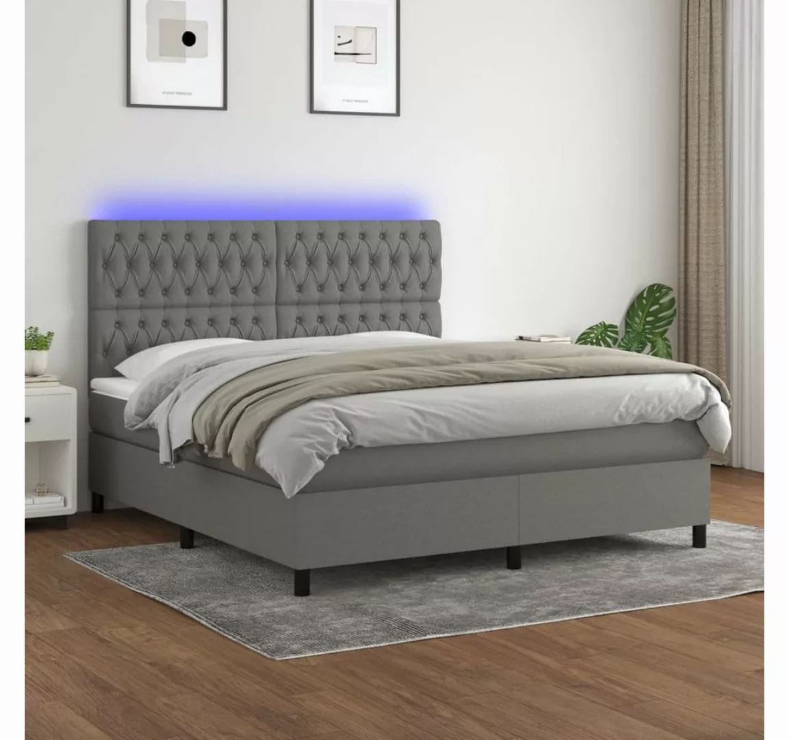 vidaXL Boxspringbett Boxspringbett mit Matratze LED Dunkelgrau 160x200 cm S günstig online kaufen