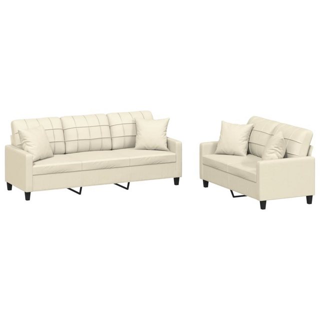 vidaXL Sofa 2-tlg. Sofagarnitur mit Kissen Creme Kunstleder günstig online kaufen