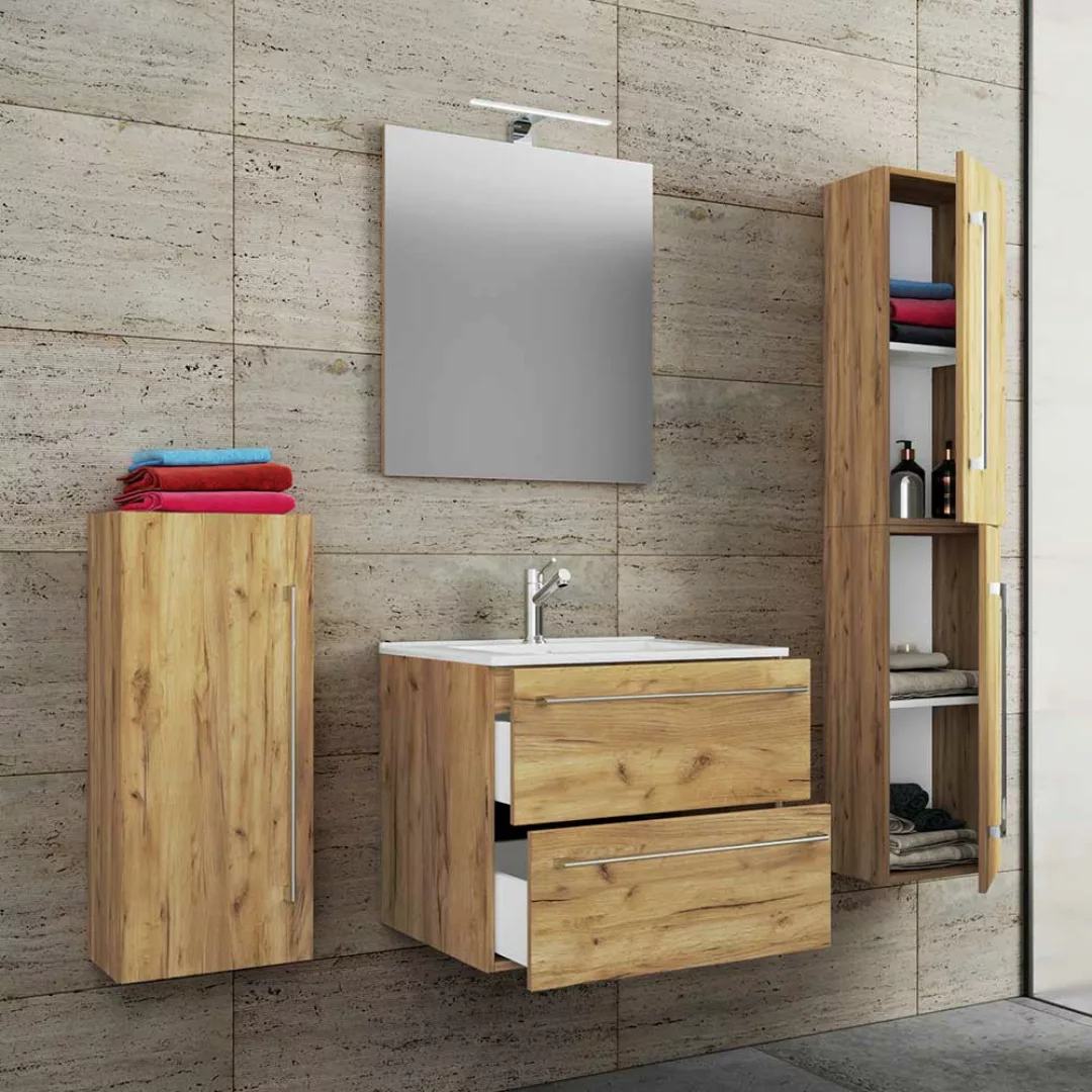 Waschplatz mit Spiegel in Wildeiche Honigfarben melaminbeschichtet (viertei günstig online kaufen