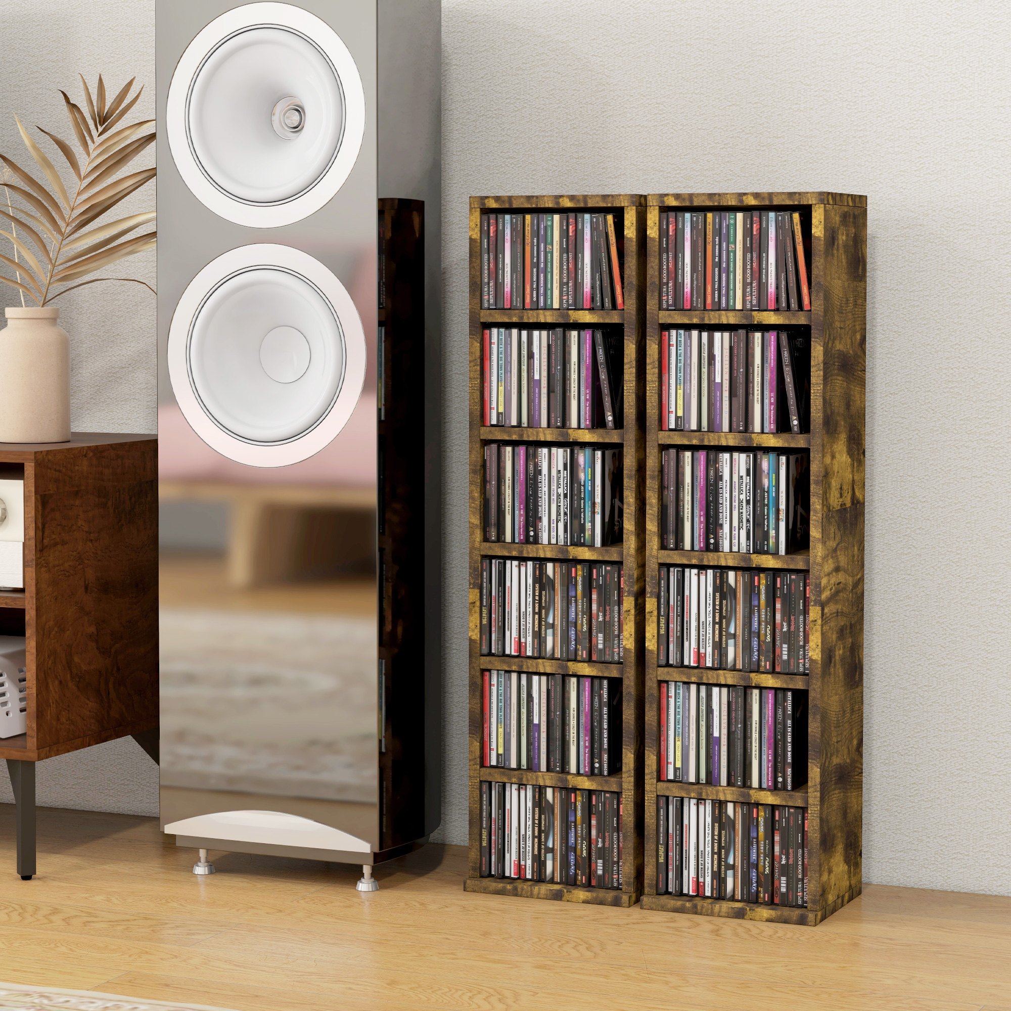 HOMCOM Set aus 2 Säulenregalen CD-DVD Aufbewahrungsschrank 6 + 6 Fächer 21 günstig online kaufen