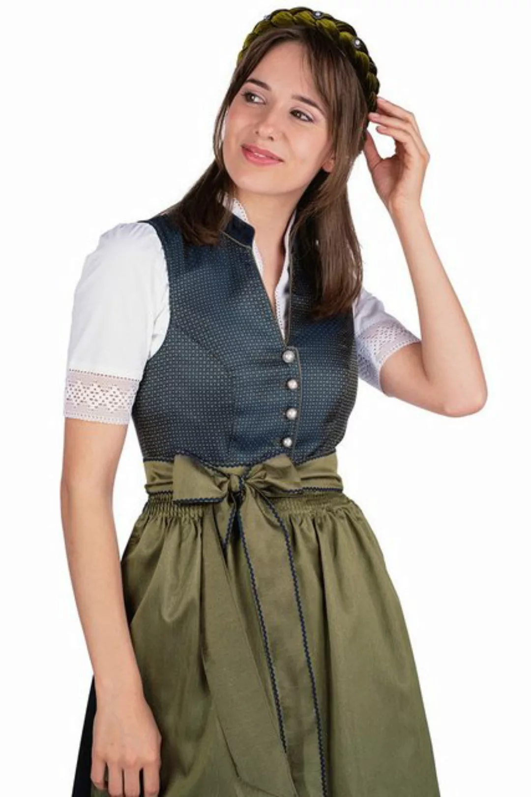 Spieth & Wensky Dirndl Midi Dirndl 2tlg. - BENEDIKTA - dunkelblau/oliv günstig online kaufen