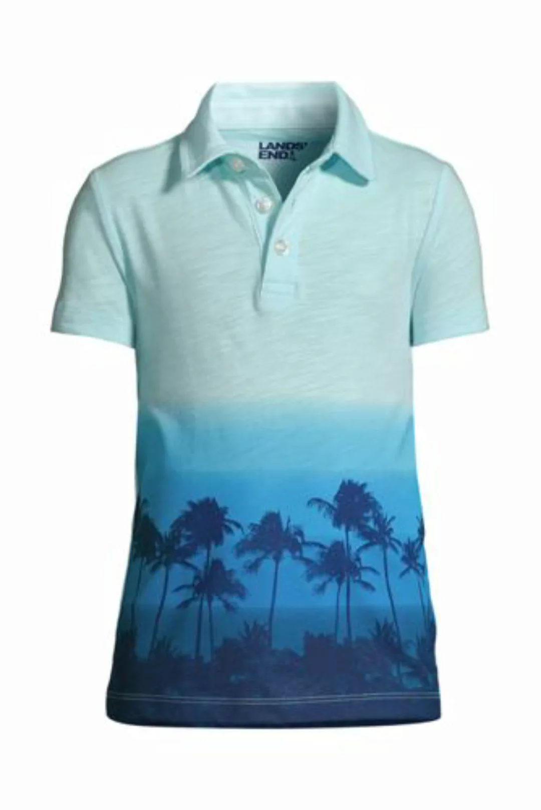 Slub-Jersey Poloshirt, Größe: 122/128, Blau, by Lands' End, Petrol Palmen günstig online kaufen