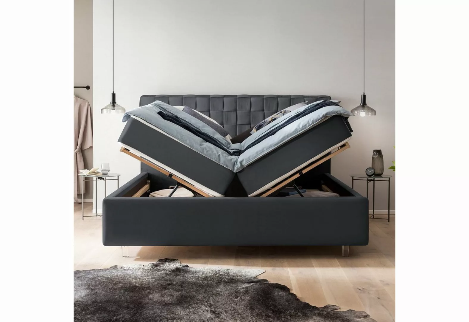 BettCo Stauraumbett Barcelo (in Schwarz Velours, 200 x 200 cm), Bettkasten günstig online kaufen