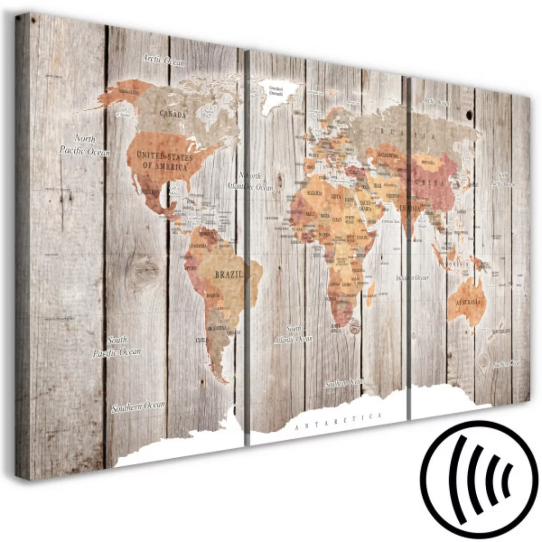 Leinwandbild World Map: Wooden Stories (3 Parts) XXL günstig online kaufen
