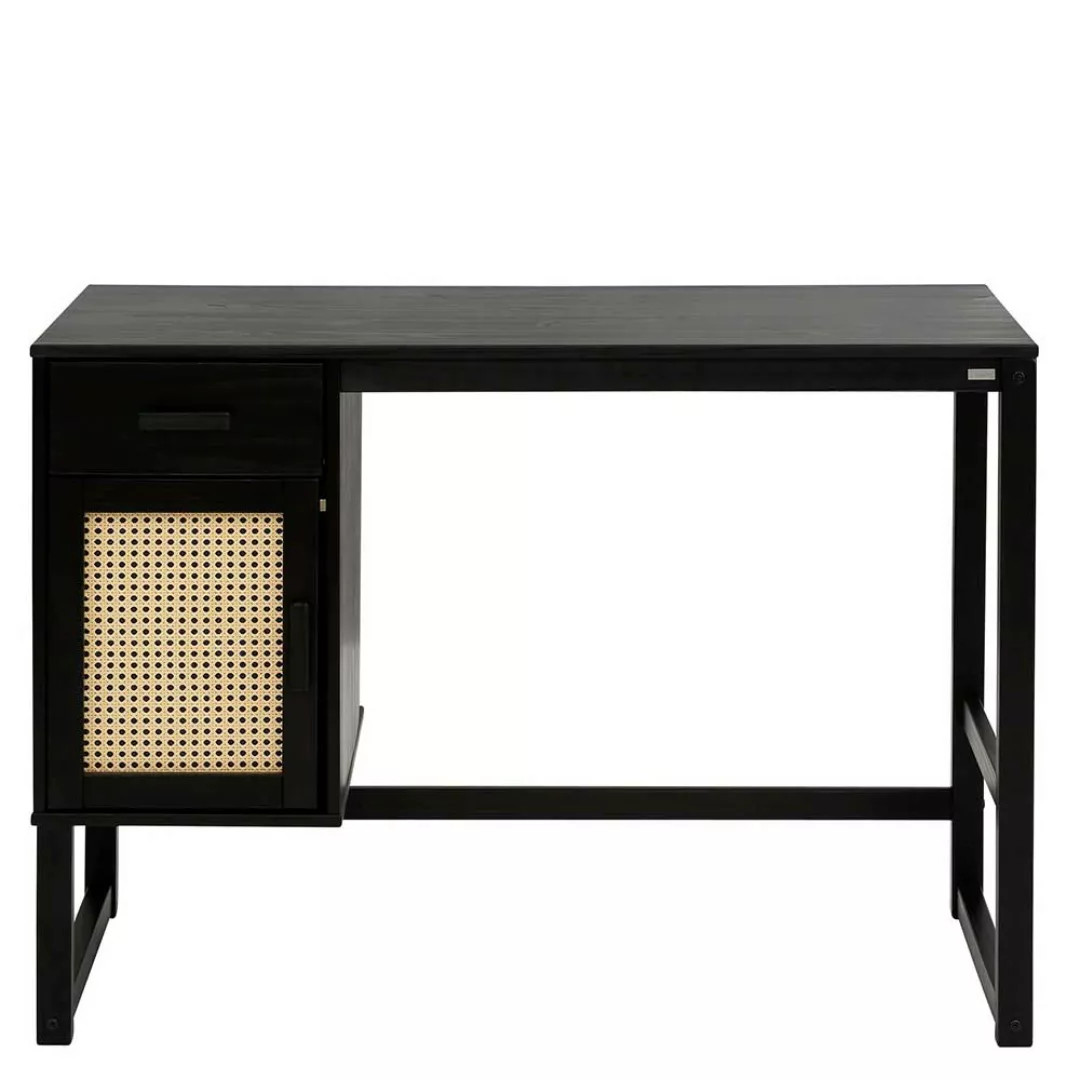Schreibtisch in Kiefer dunkel mit Rattangeflecht 110 cm breit günstig online kaufen